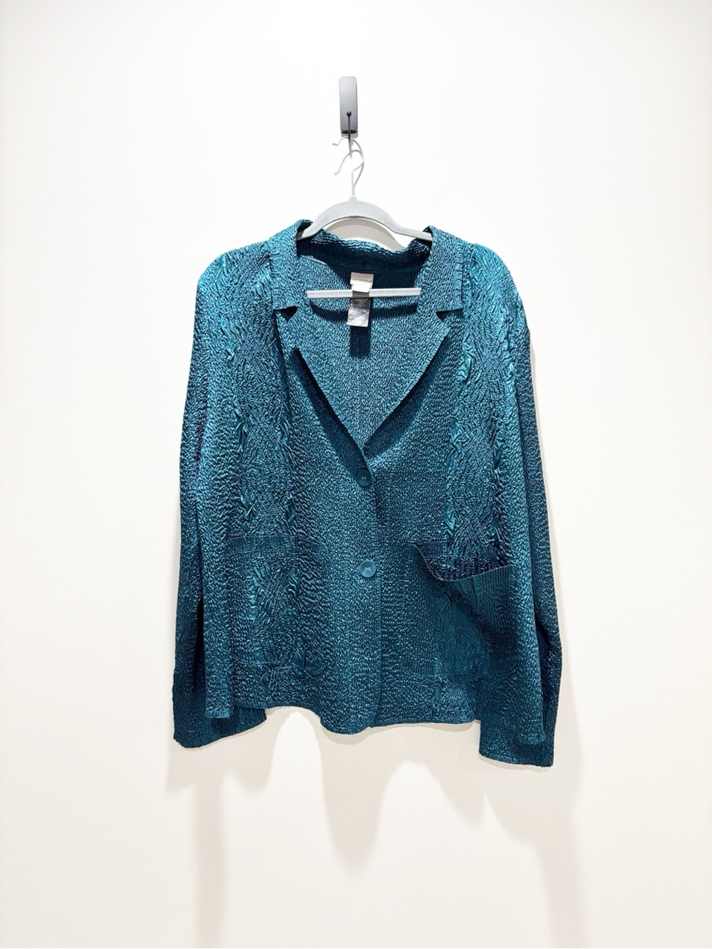 Chico's Travelers Teal Textured Lightweight Blazer Jacket Size 16/18